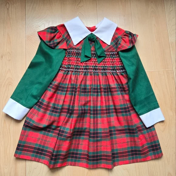 Vintage 1980s Polly Flinders red/green plaid holiday Christmas dress